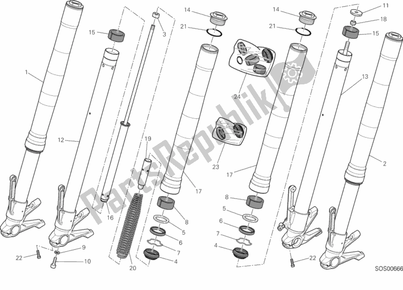 All parts for the Front Fork of the Ducati Hypermotard 939 2018